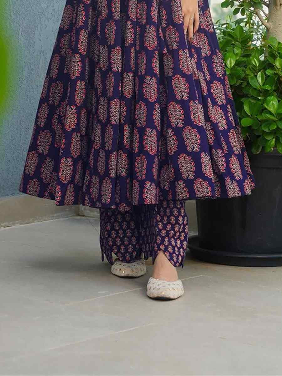 Purple Heavy Rayon Printed Festival Casual Kurti with Bottom