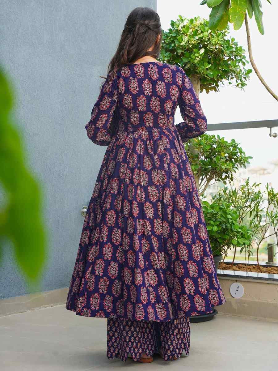 Purple Heavy Rayon Printed Festival Casual Kurti with Bottom