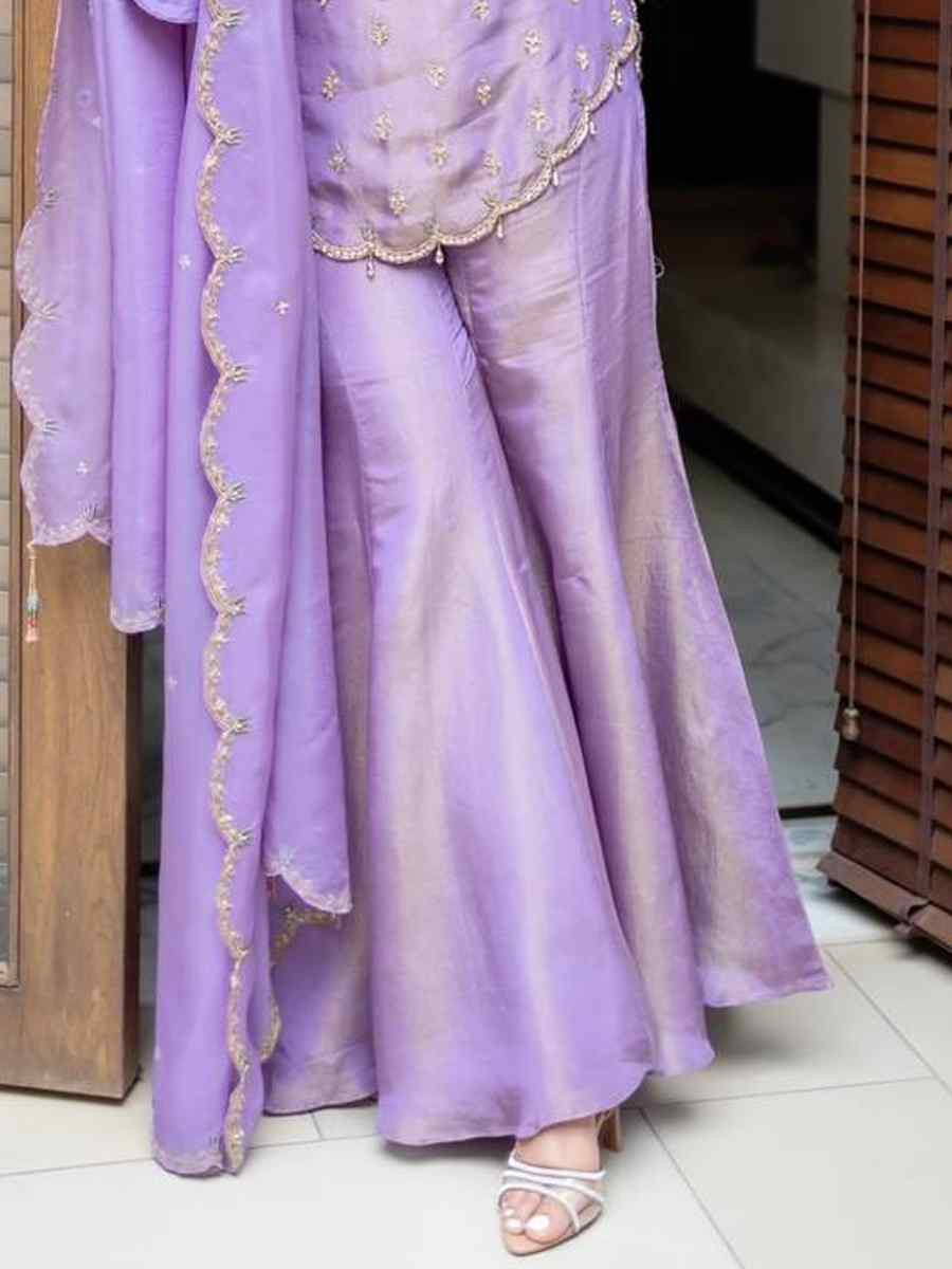 Purple Heavy Simar Silk Embroidered Party Wedding Ready Palazzo Pant Salwar Kameez