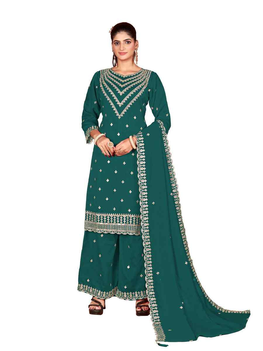 Purple Heavy Vichitra Silk Embroidered Festival Wedding Palazzo Pant Salwar Kameez