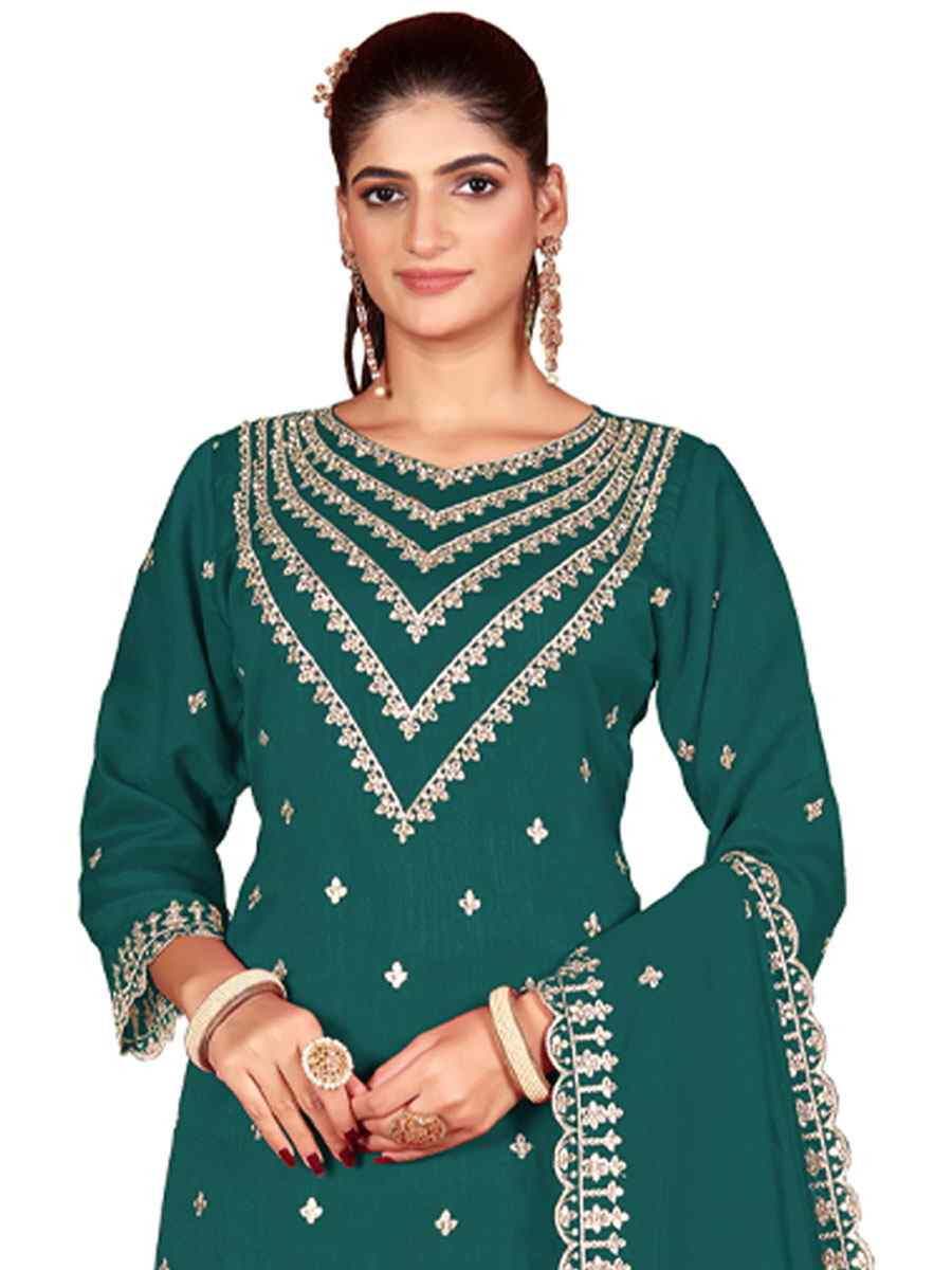 Purple Heavy Vichitra Silk Embroidered Festival Wedding Palazzo Pant Salwar Kameez