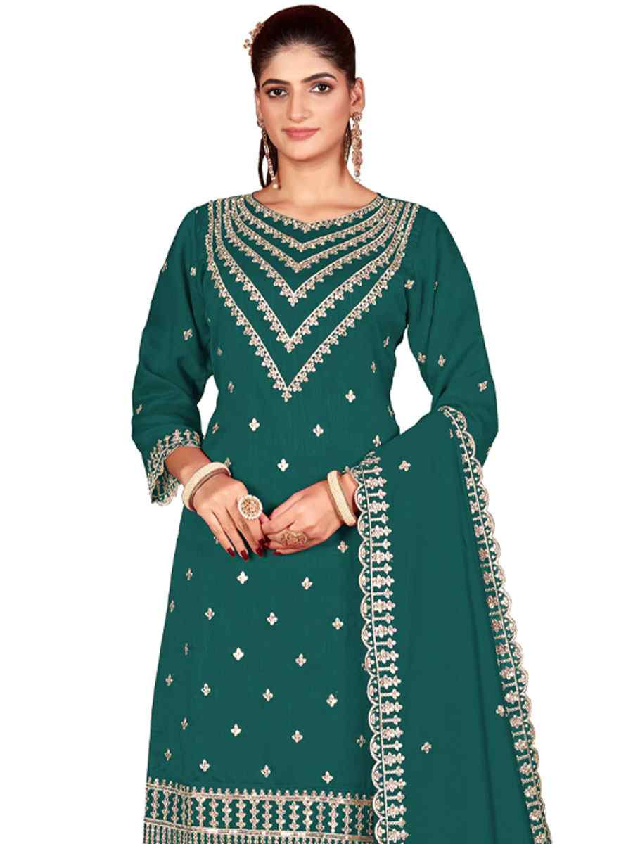 Purple Heavy Vichitra Silk Embroidered Festival Wedding Palazzo Pant Salwar Kameez