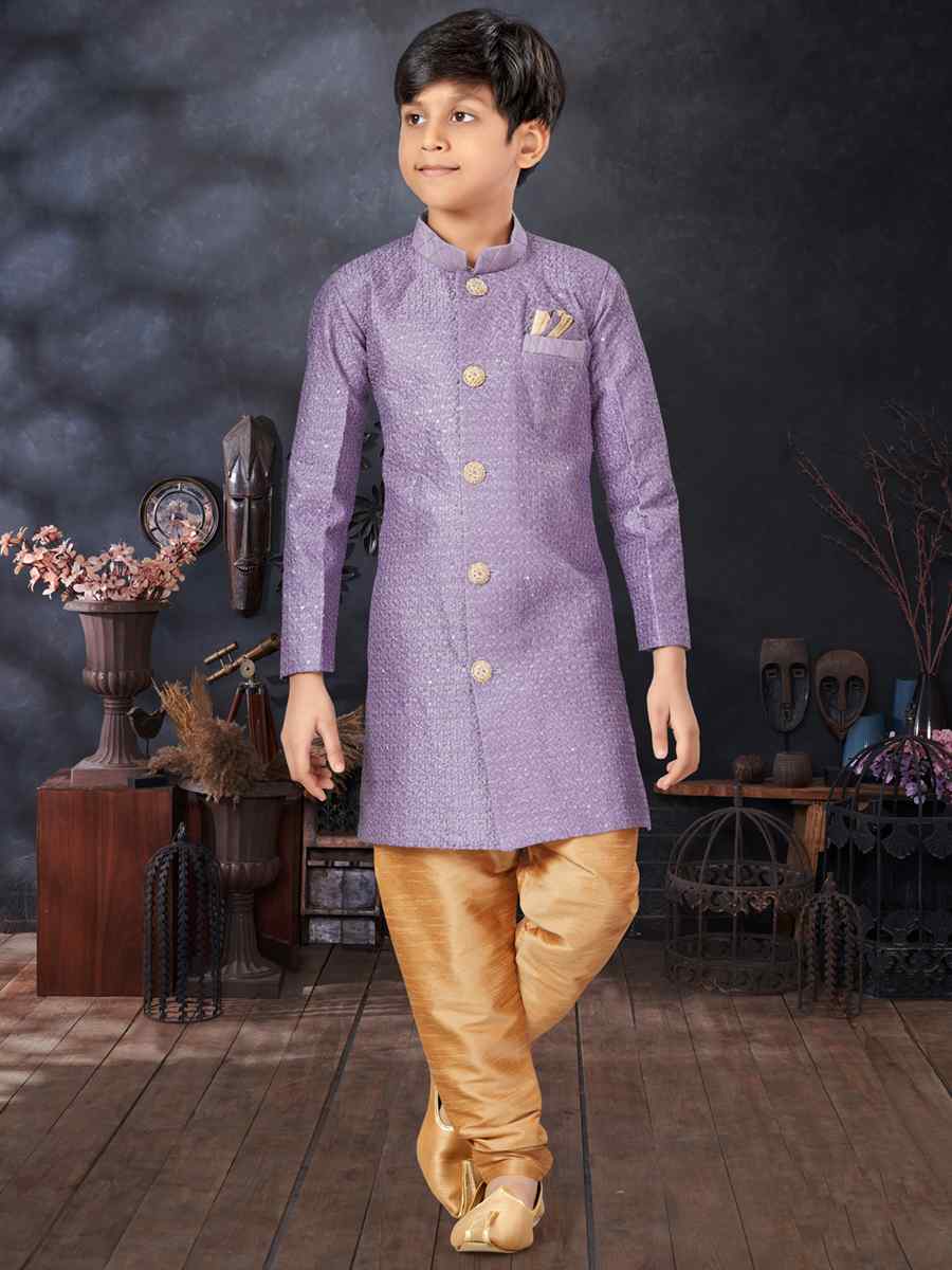 Purple Jacquard Champion Silk Printed Traditional Party Kurta