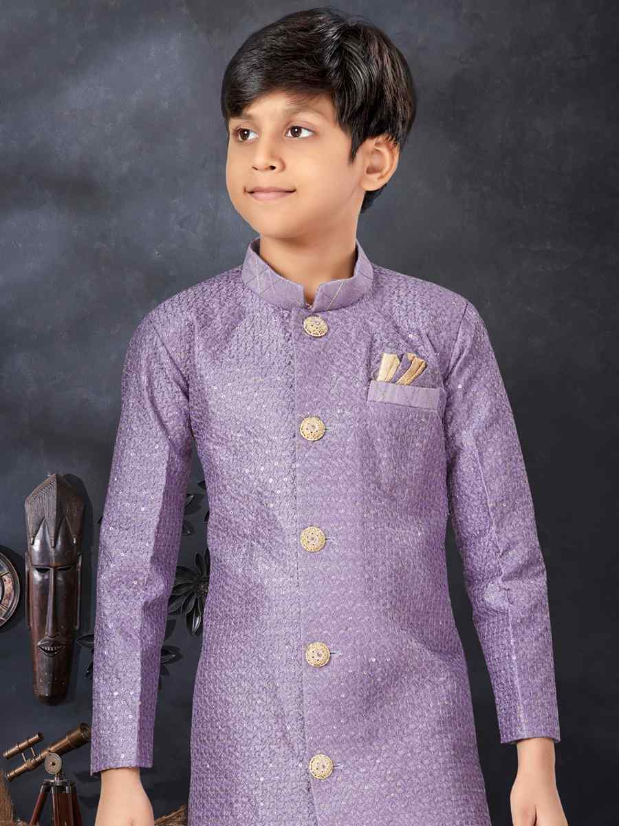 Purple Jacquard Champion Silk Printed Traditional Party Kurta