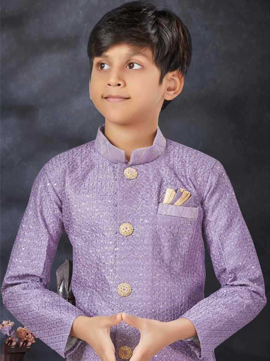 Purple Jacquard Champion Silk Printed Traditional Party Kurta