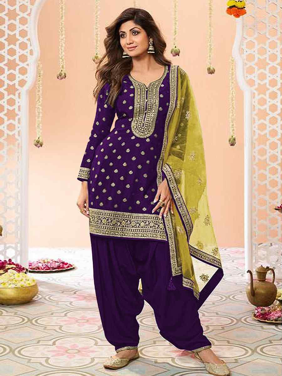 Purple Jacquard Embroidered Festival Casual Weeding Patiala Salwar Kameez