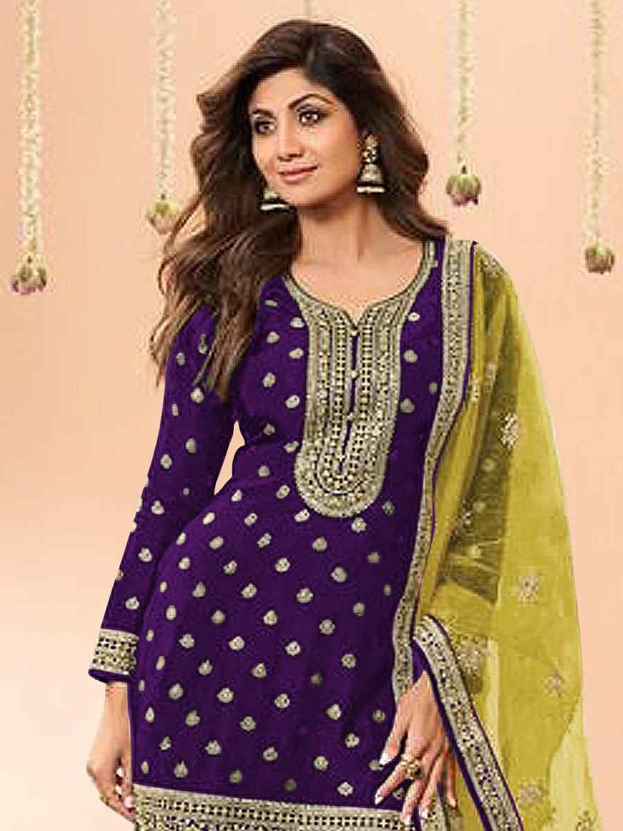 Purple Jacquard Embroidered Festival Casual Weeding Patiala Salwar Kameez