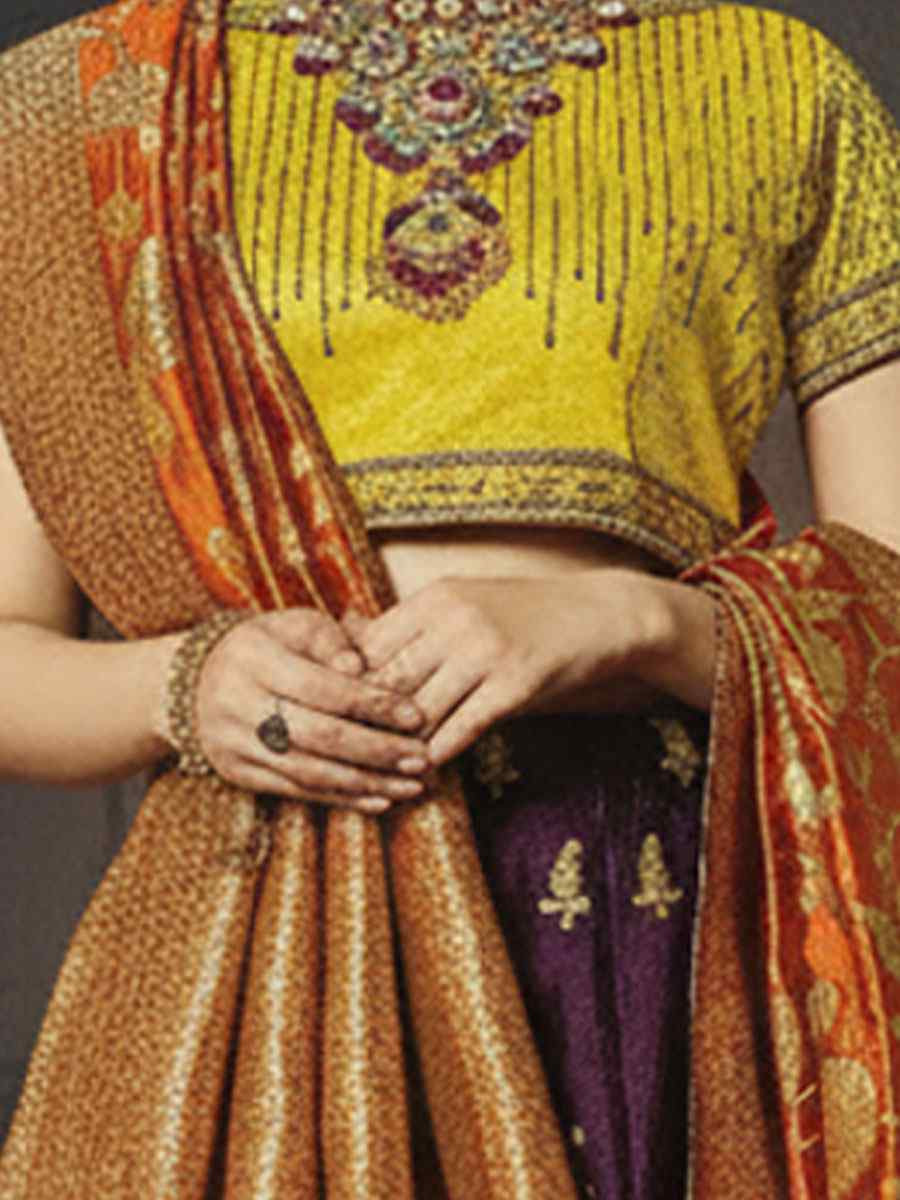 Purple Jacquard Weaved Silk Embroidered Wedding Reception Festival Heavy Border Lehenga Choli