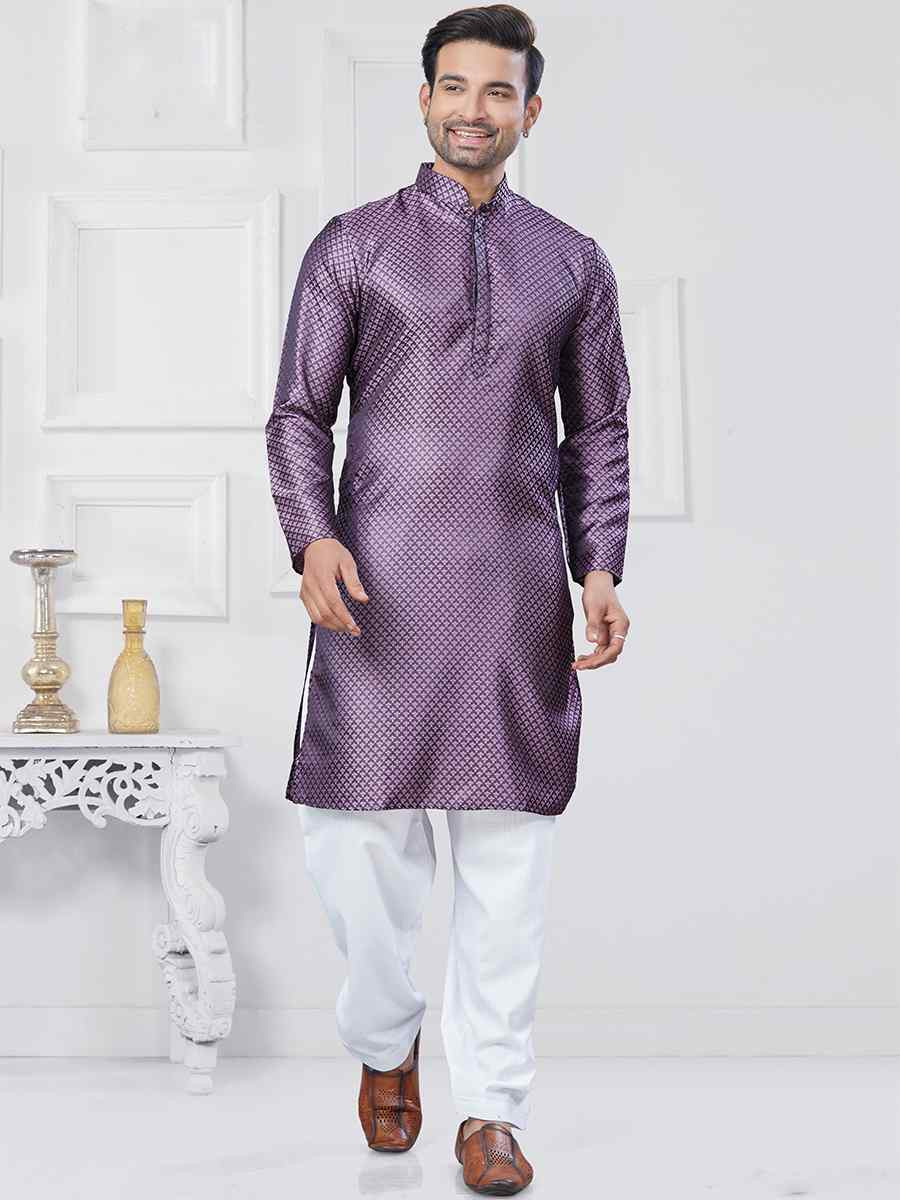 Purple Jecquard Silk With Digital Print Festival Casual Kurta