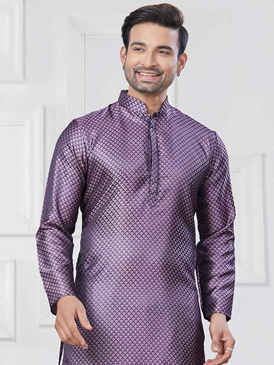 Purple Jecquard Silk With Digital Print Festival Casual Kurta