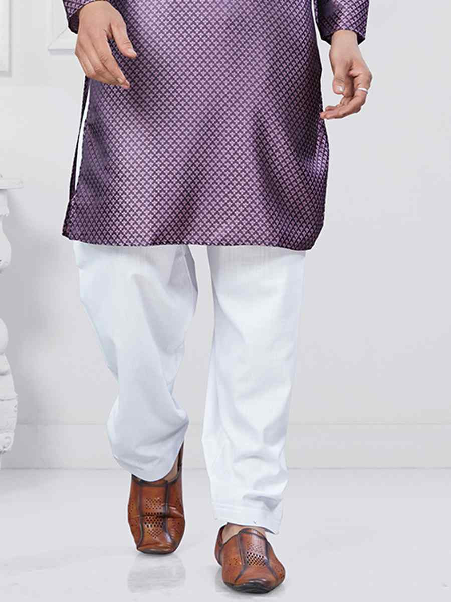 Purple Jecquard Silk With Digital Print Festival Casual Kurta