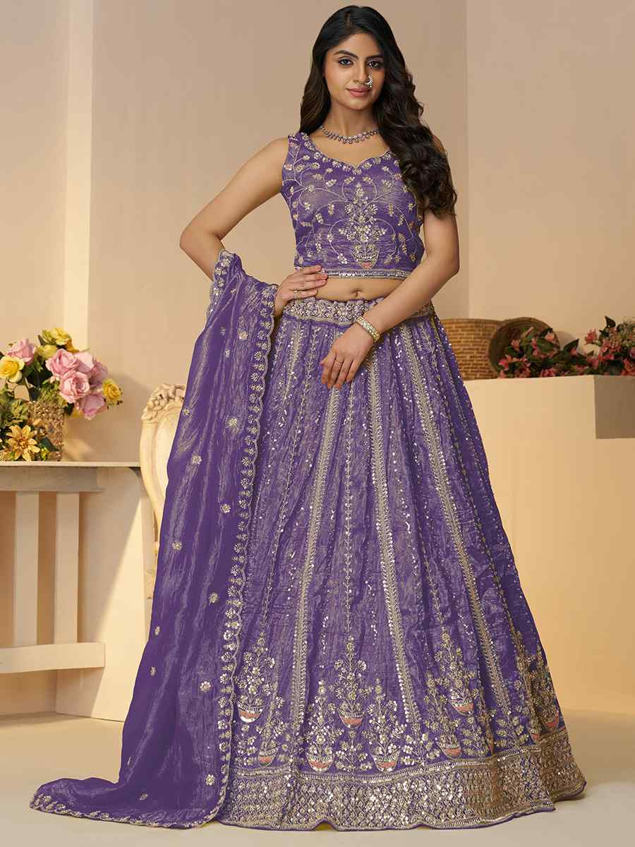 Purple Jimmy choo Embroidered Wedding Bridesmaid Heavy Border Lehenga Choli