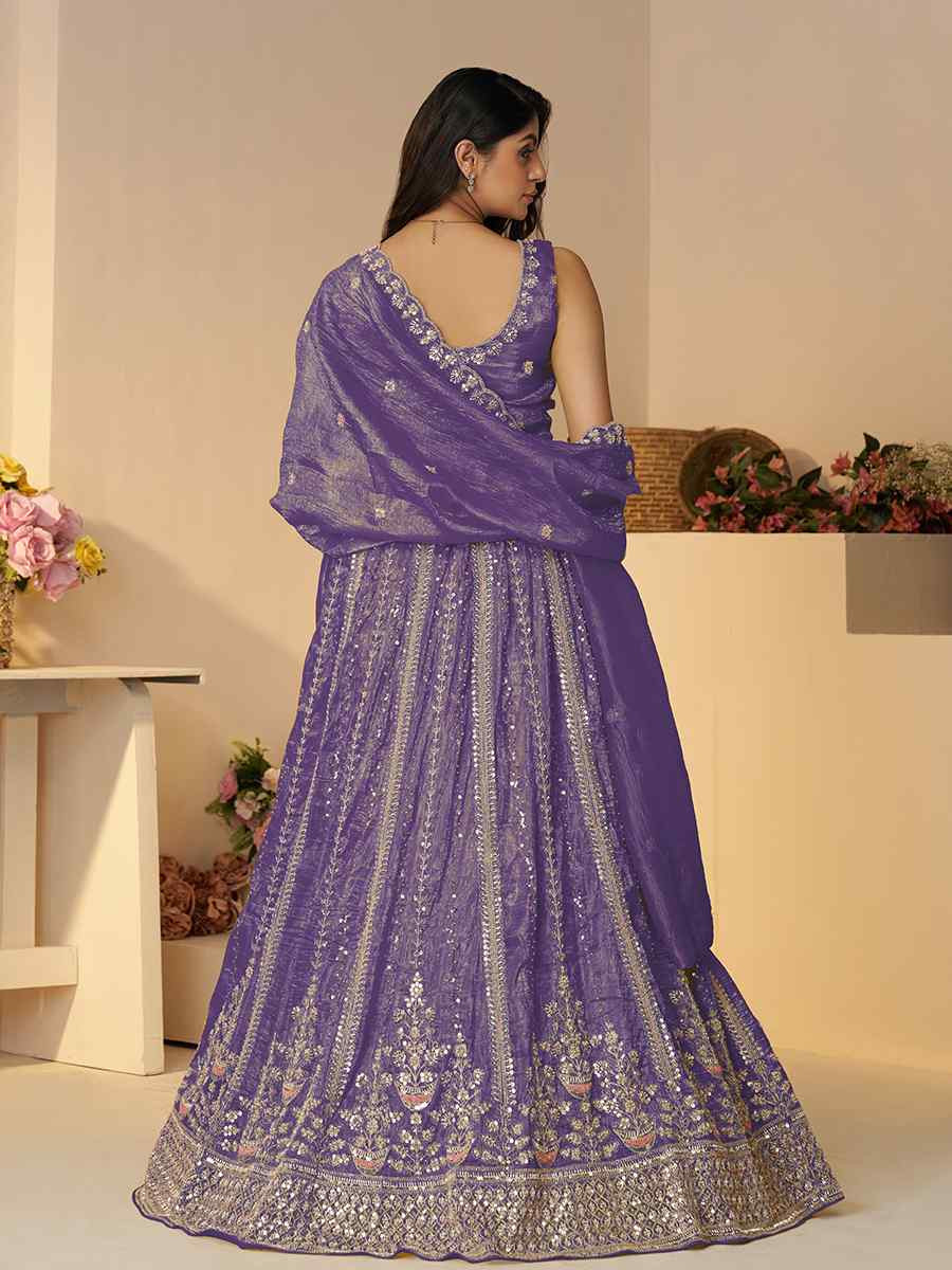 Purple Jimmy choo Embroidered Wedding Bridesmaid Heavy Border Lehenga Choli