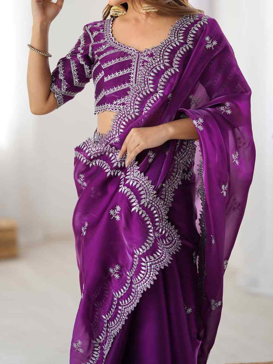 Purple Jimmy Chu Embroidered Festival Wedding Fancy Heavy Border Saree