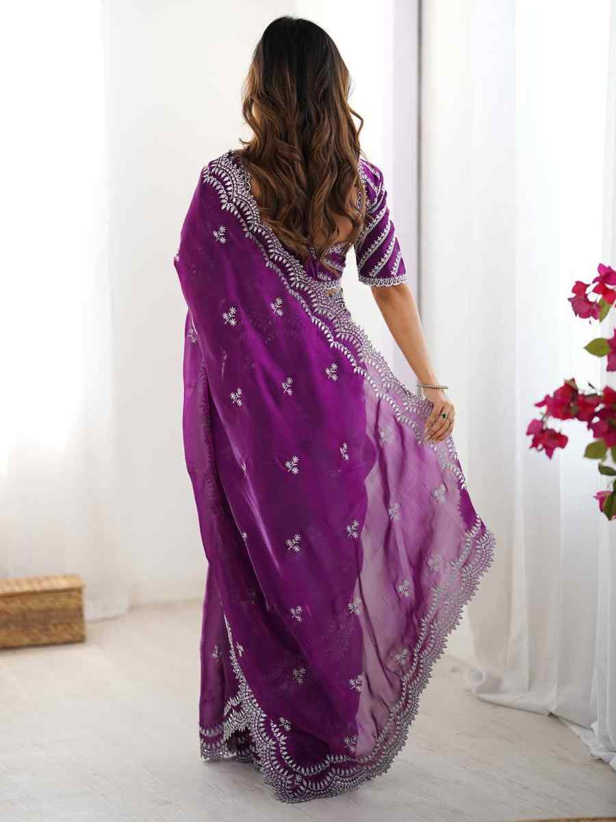 Purple Jimmy Chu Embroidered Festival Wedding Fancy Heavy Border Saree