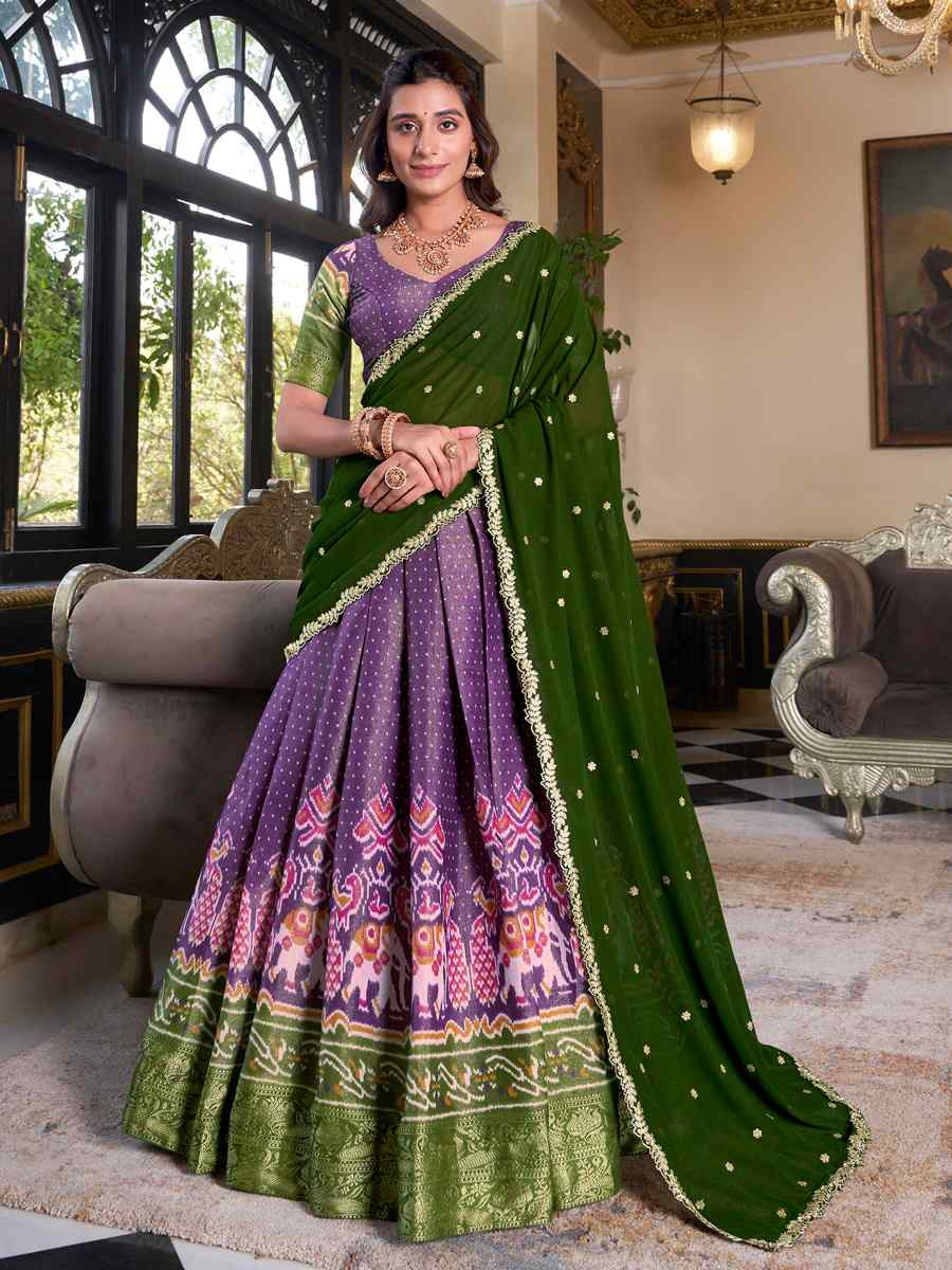 Purple Kanchipuram Silk Handwoven Reception Wedding Heavy Border Lehenga Choli