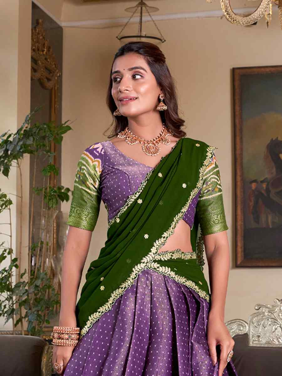 Purple Kanchipuram Silk Handwoven Reception Wedding Heavy Border Lehenga Choli
