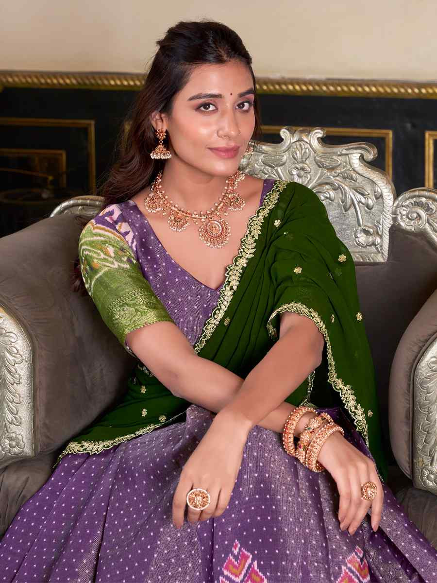 Purple Kanchipuram Silk Handwoven Reception Wedding Heavy Border Lehenga Choli