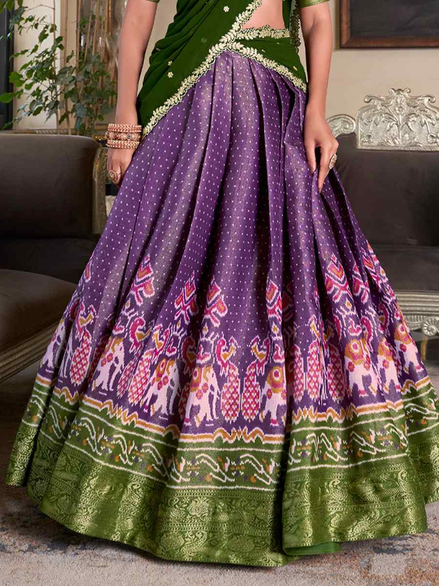 Purple Kanchipuram Silk Handwoven Reception Wedding Heavy Border Lehenga Choli