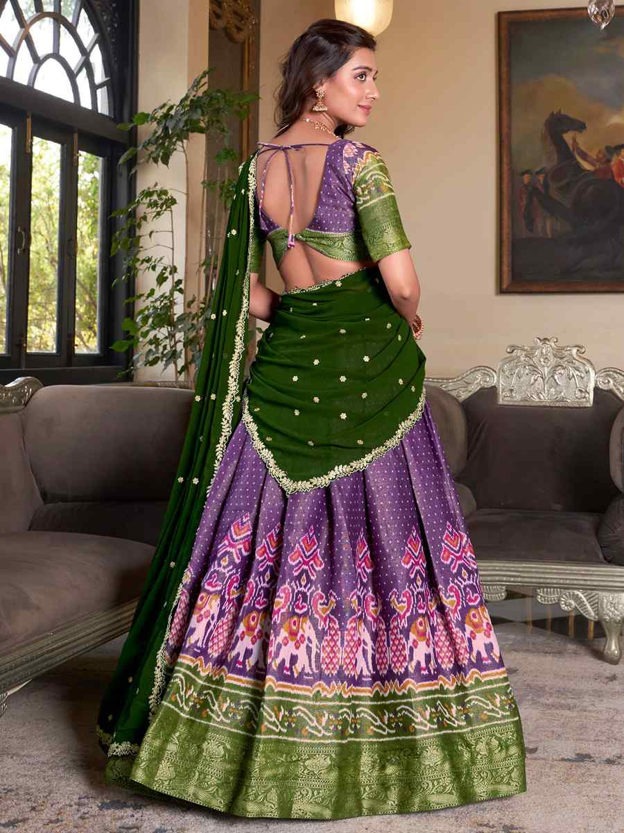 Purple Kanchipuram Silk Handwoven Reception Wedding Heavy Border Lehenga Choli