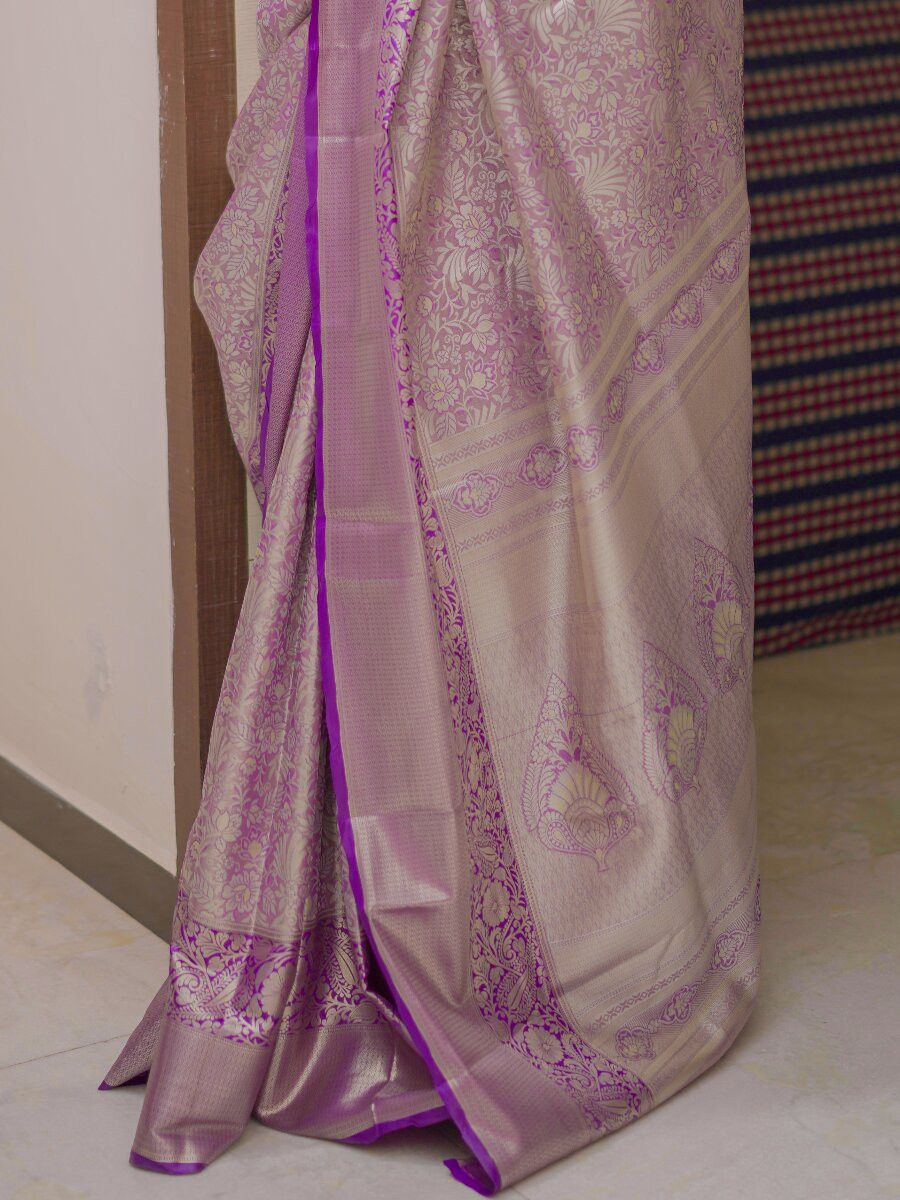 Purple Kanchipuram Silk Zari Weaving Wedding Reception Party Festival Casual Heavy Border Sarees