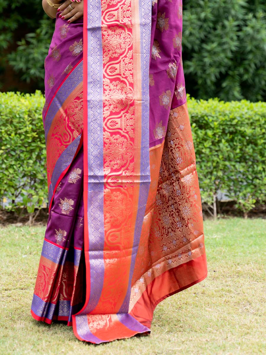 Purple Kanchipuram Weaving Silk Handwoven Wedding Festival Heavy Border Saree