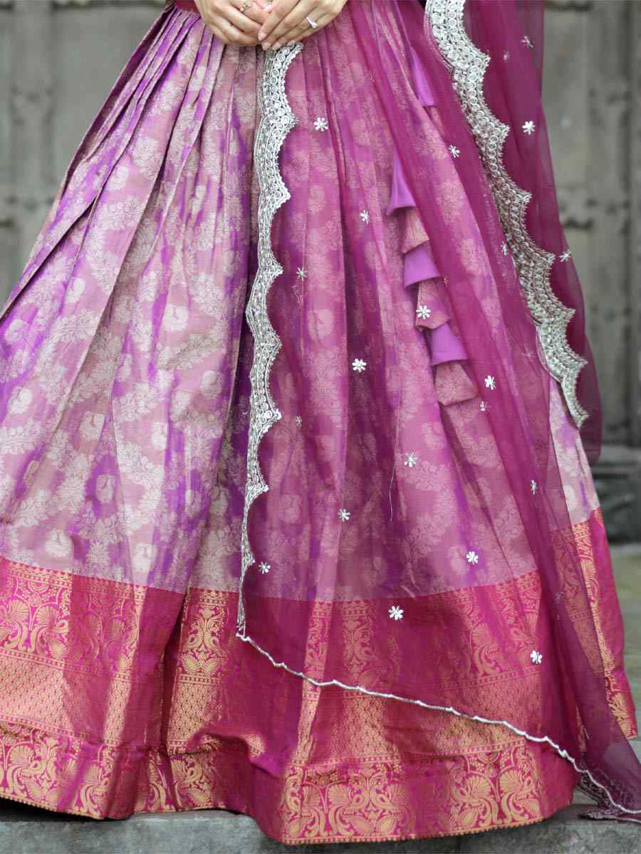Purple Kanjivaram Pattu Silk Embroidered Mehendi Festival Traditional Lehenga Choli
