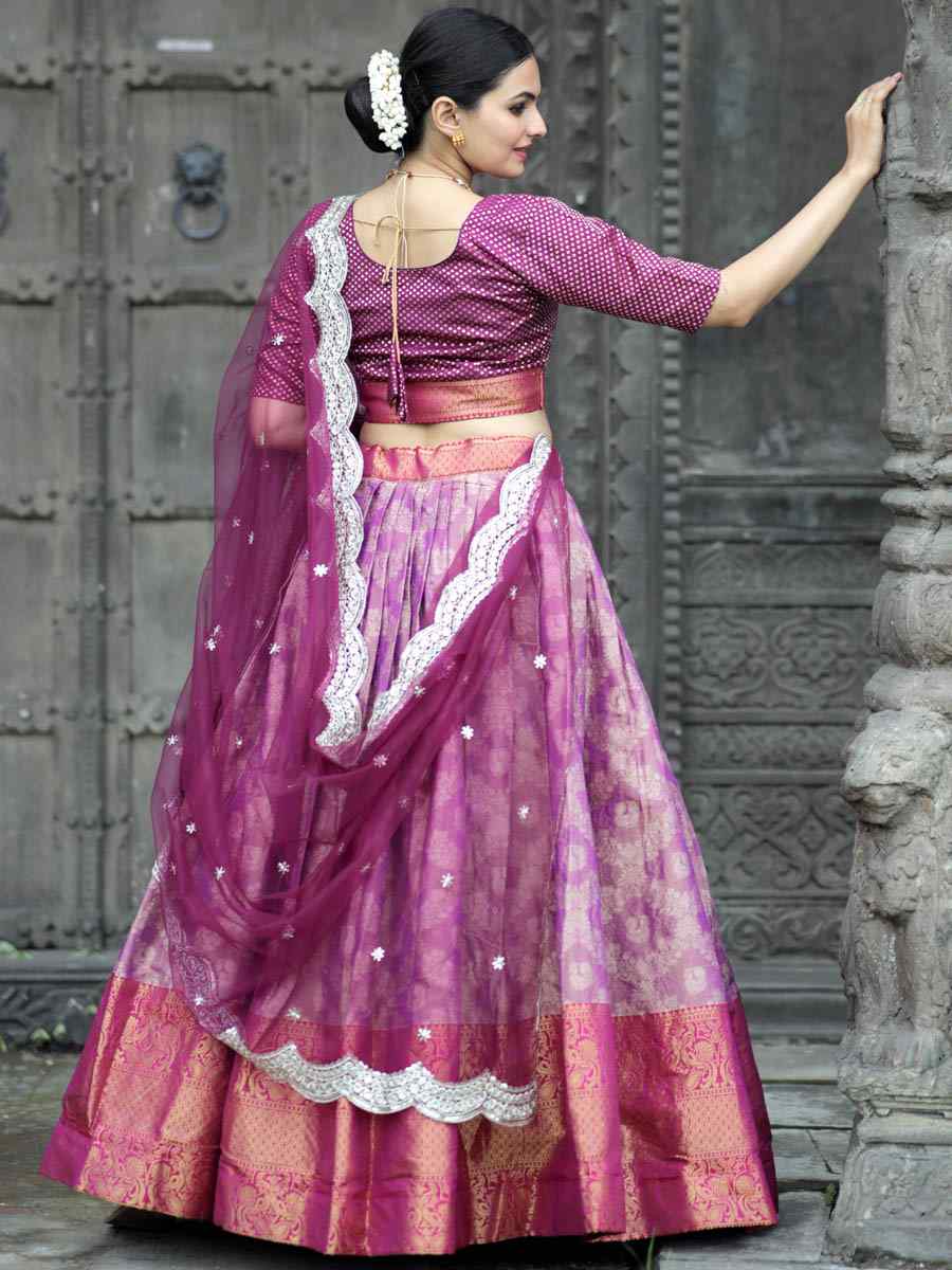 Purple Kanjivaram Pattu Silk Embroidered Mehendi Festival Traditional Lehenga Choli