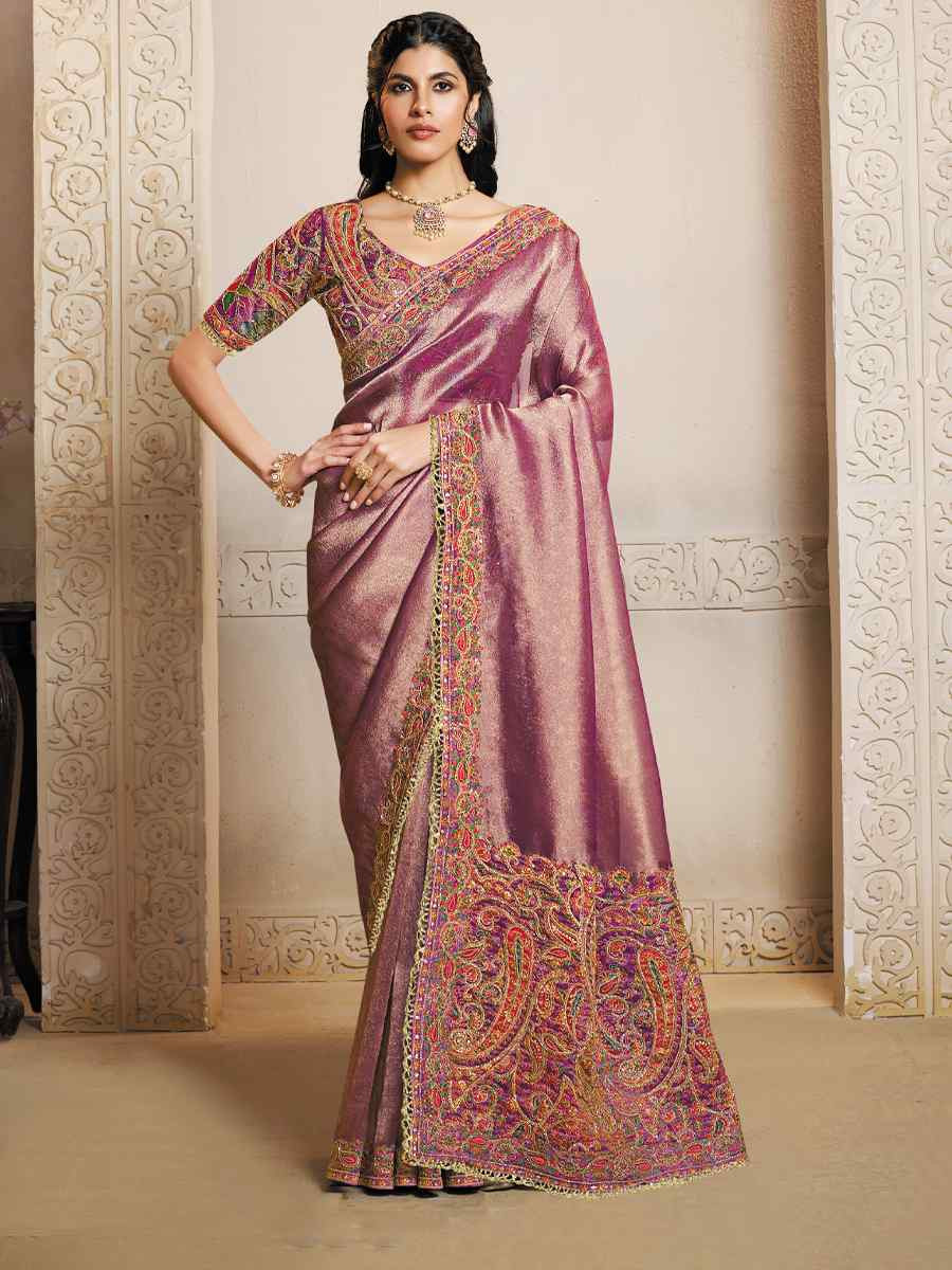 Purple Kanjivaram Self Jaquard Silk Embroidery Traditional Bridal Reception Festival Wedding Fancy Heavy Border Saree