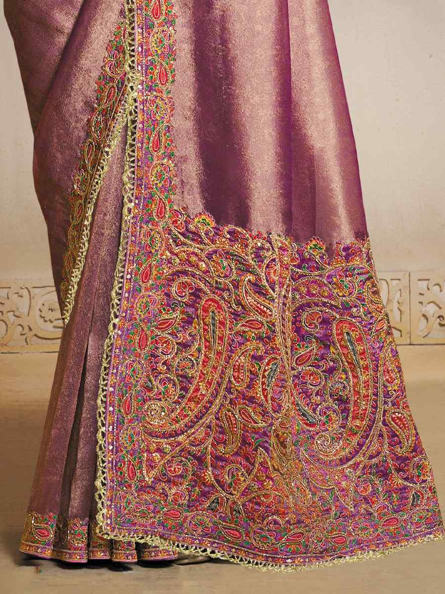 Purple Kanjivaram Self Jaquard Silk Embroidery Traditional Bridal Reception Festival Wedding Fancy Heavy Border Saree