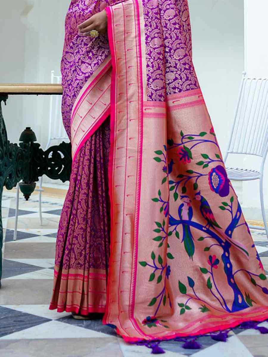 Purple Kanjivaram Silk Handwoven Wedding Festival Heavy Border Saree