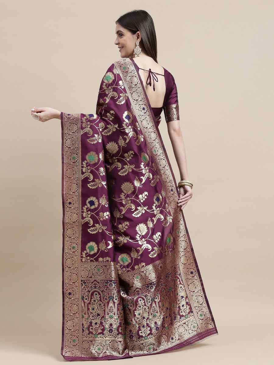 Purple Kanjivaram Silk Handwoven Wedding Festival Heavy Border Saree