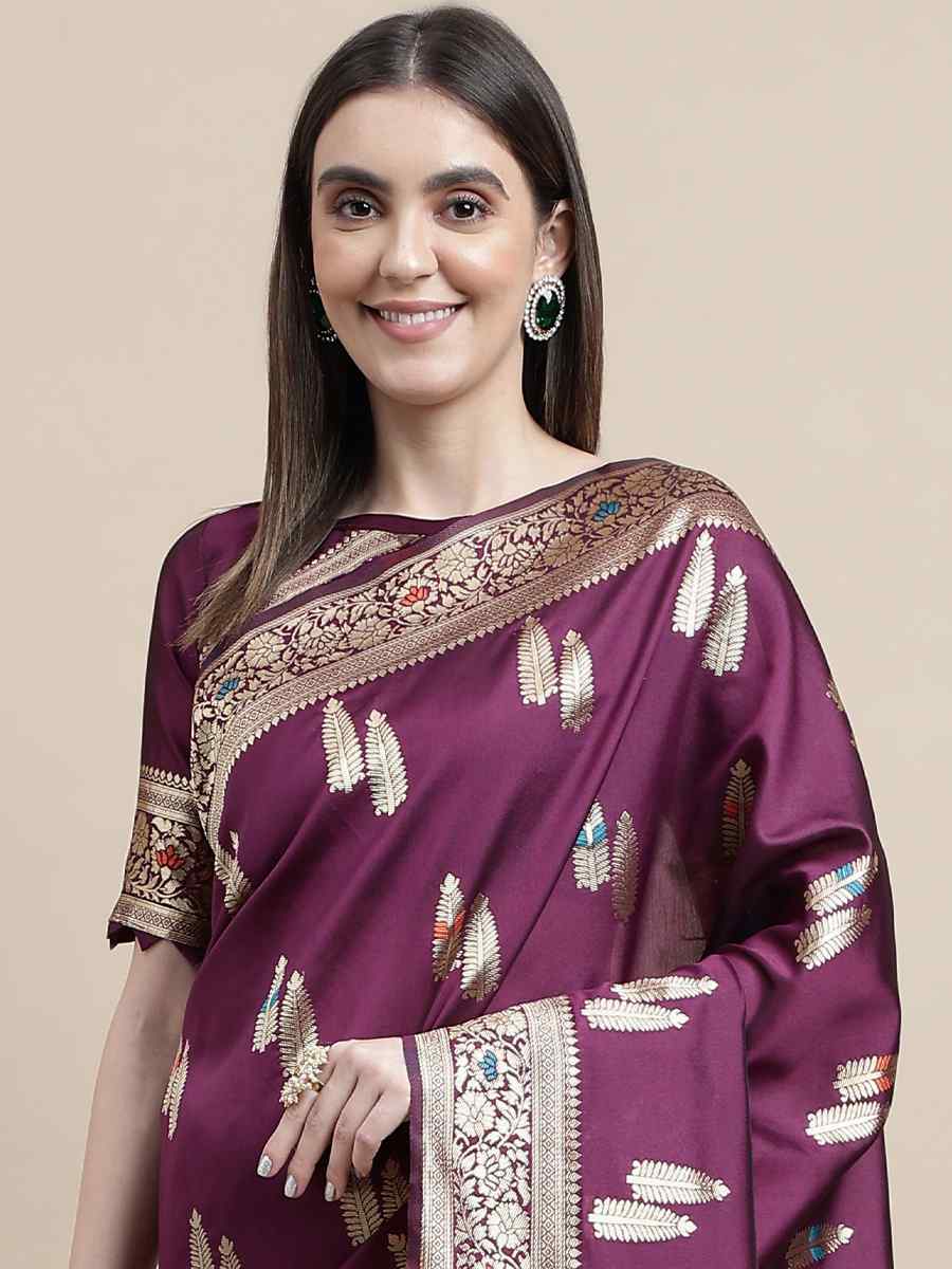 Purple Kanjivaram Silk Handwoven Wedding Festival Heavy Border Saree