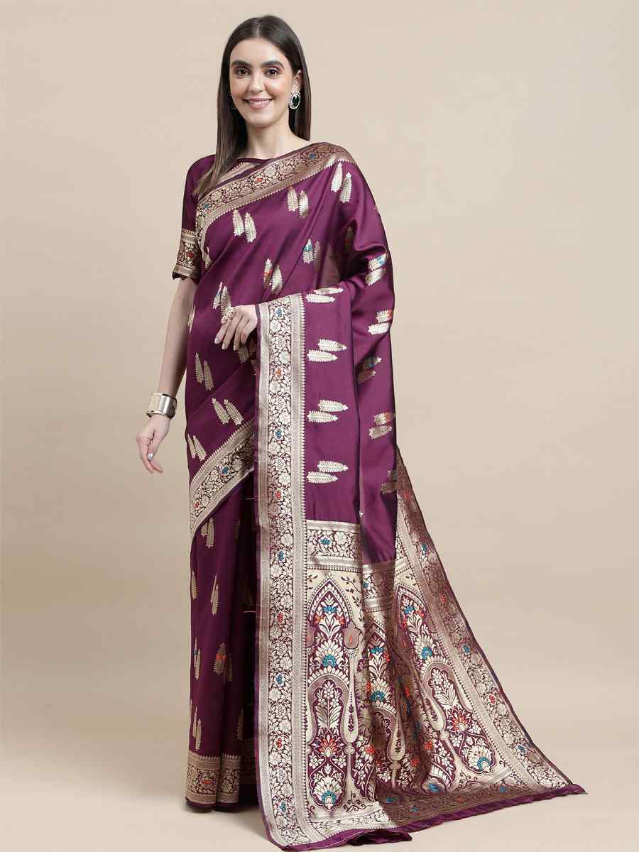Purple Kanjivaram Silk Handwoven Wedding Festival Heavy Border Saree