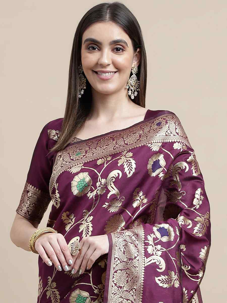 Purple Kanjivaram Silk Handwoven Wedding Festival Heavy Border Saree