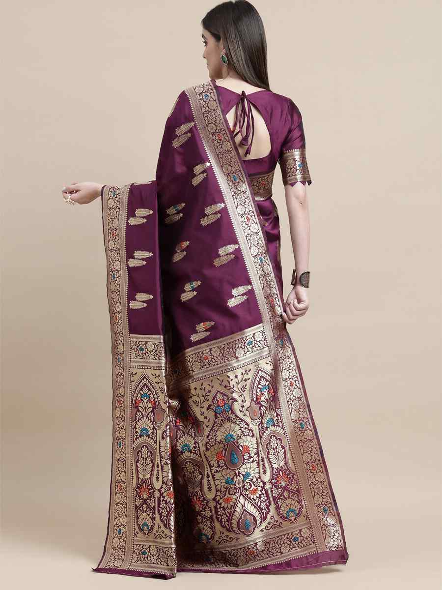 Purple Kanjivaram Silk Handwoven Wedding Festival Heavy Border Saree