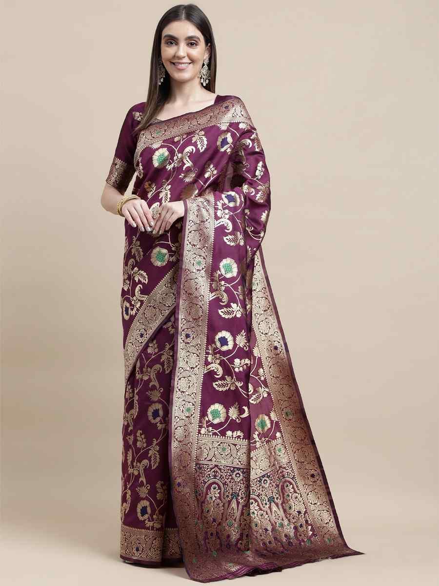 Purple Kanjivaram Silk Handwoven Wedding Festival Heavy Border Saree