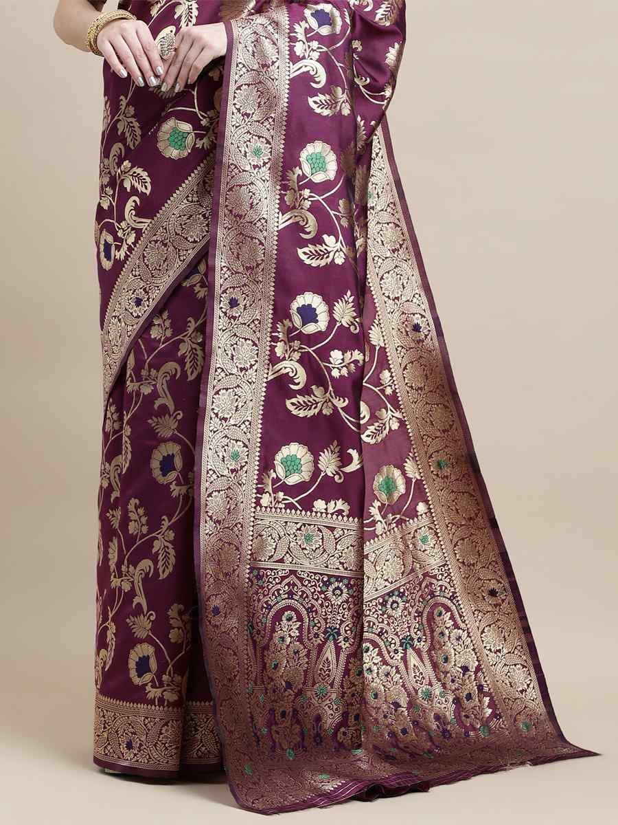 Purple Kanjivaram Silk Handwoven Wedding Festival Heavy Border Saree