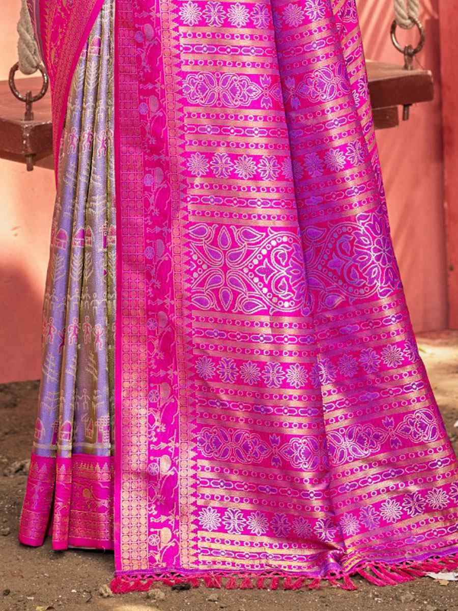 Purple Kanjivaram Silk Printed Handwoven Festival Wedding Fancy Heavy Border Saree