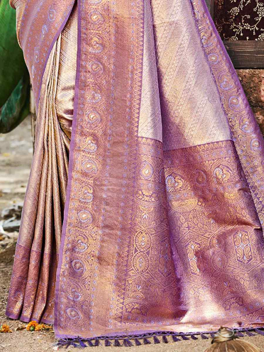 Purple Kanjivaram Soft Silk Handwoven Traditional Bridal Reception Festival Wedding Fancy Heavy Border Saree