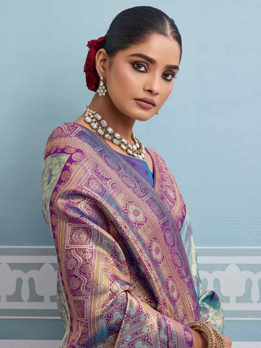 Purple Kanjivaram Soft Silk Kanjivaram Traditional Casual Reception Festival Wedding Fancy Heavy Border Saree