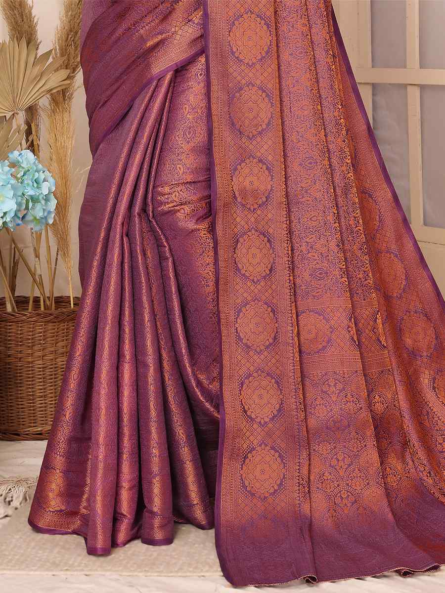 Purple Kanjivarm Silk Handwoven Wedding Festival Heavy Border Saree