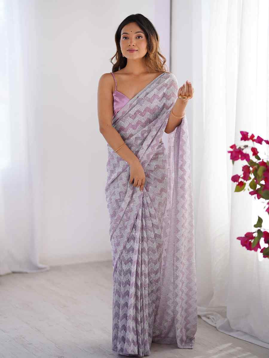 Purple Knitted Printed Festival Wedding Fancy Heavy Border Saree