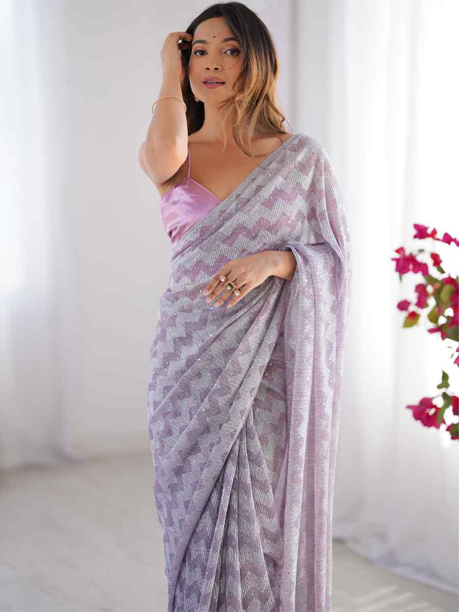 Purple Knitted Printed Festival Wedding Fancy Heavy Border Saree