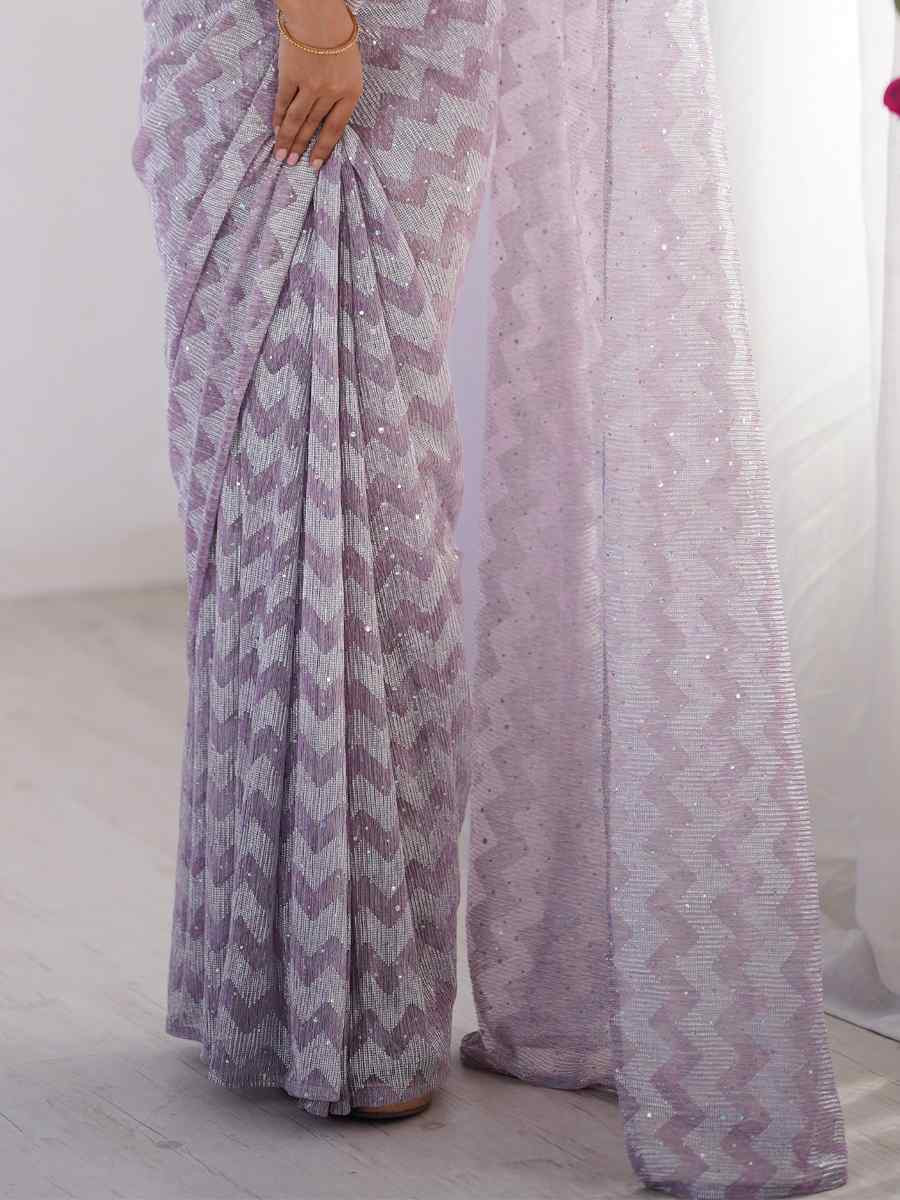Purple Knitted Printed Festival Wedding Fancy Heavy Border Saree