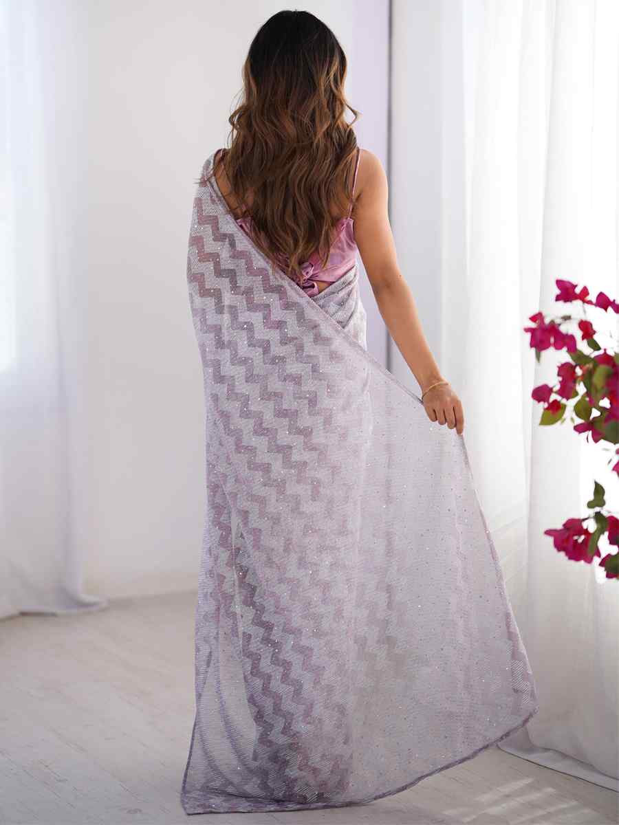 Purple Knitted Printed Festival Wedding Fancy Heavy Border Saree