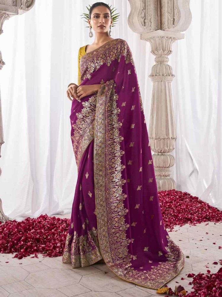 Purple Kora Silk Handwoven Wedding Festival Heavy Border Saree