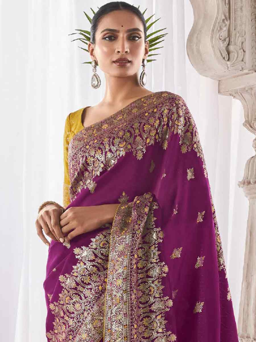 Purple Kora Silk Handwoven Wedding Festival Heavy Border Saree