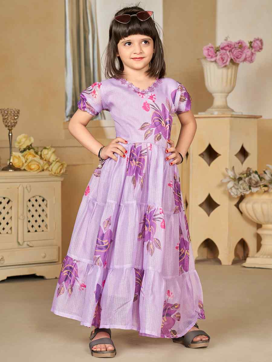 Purple Kota Checks Printed Casual Festival Salwars Girls Wear