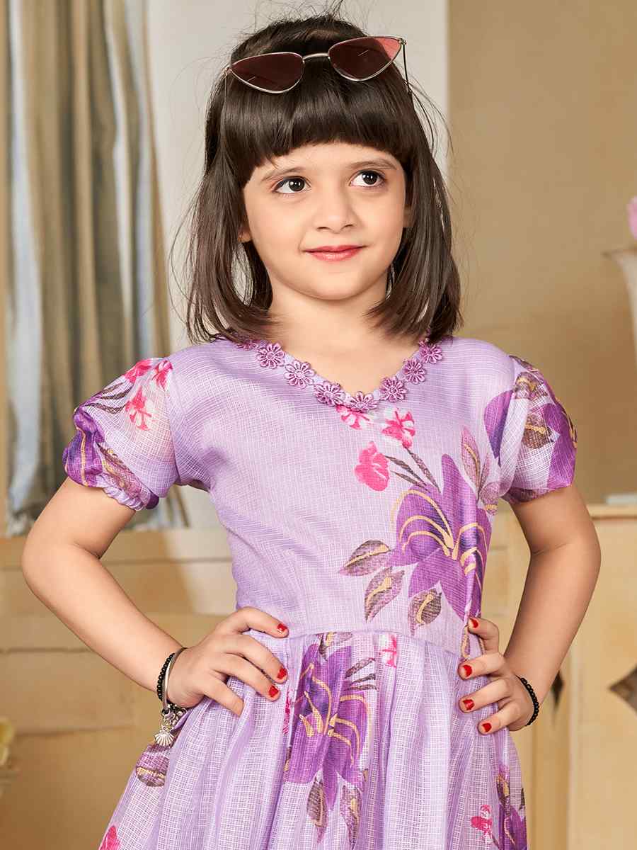 Purple Kota Checks Printed Casual Festival Salwars Girls Wear